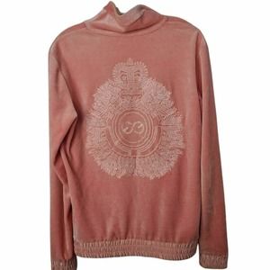 Escada Sport Track Jacket Pink Velour Medium Logo Beaded Vtg Y2K Zip